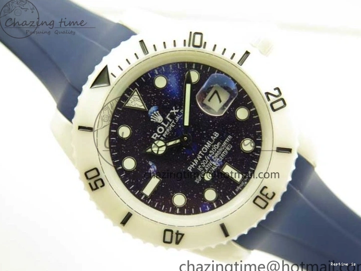 0104 Submariner 40mm White Ceramic 5GF Best Edition Dark Blue Dial on Blue Rubber Strap SA DailyWear 2486